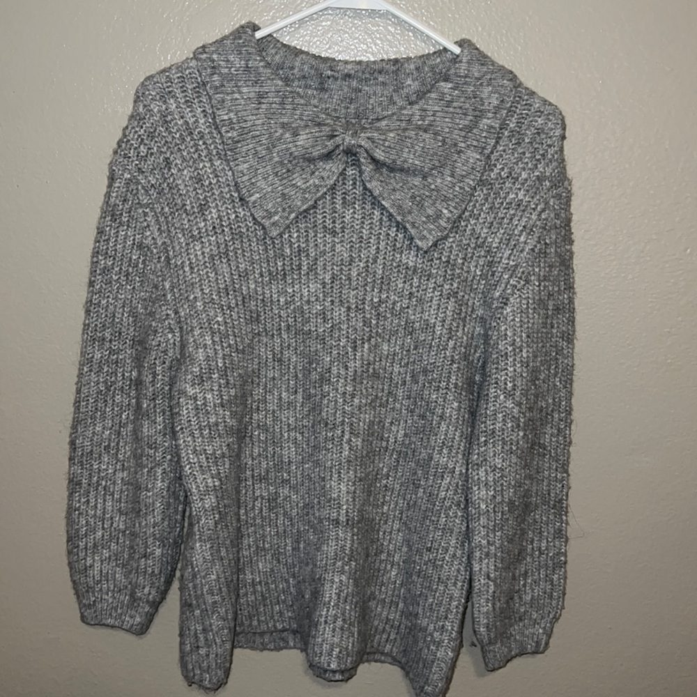 Zara Kids Chunky Knit Bow Grey Sweater Size 11-12